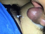 He unloads his hot cum on her pubic hair