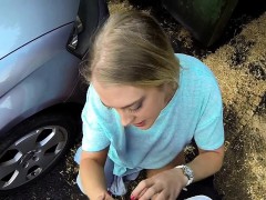 Blonde got fucked outdoor by cop