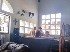 Spa bath three girls one guy orgy , reverse gangbang , Inter