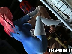 Sexy 3D redhead super heroine getting fucked hard
