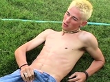 Kinky twink pissing and jerking off with his gay friends