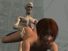 3D redhead babe gets fucked by a zombie outdoors