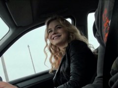 Pretty amateur blonde teen girl Nishe fucked in the car
